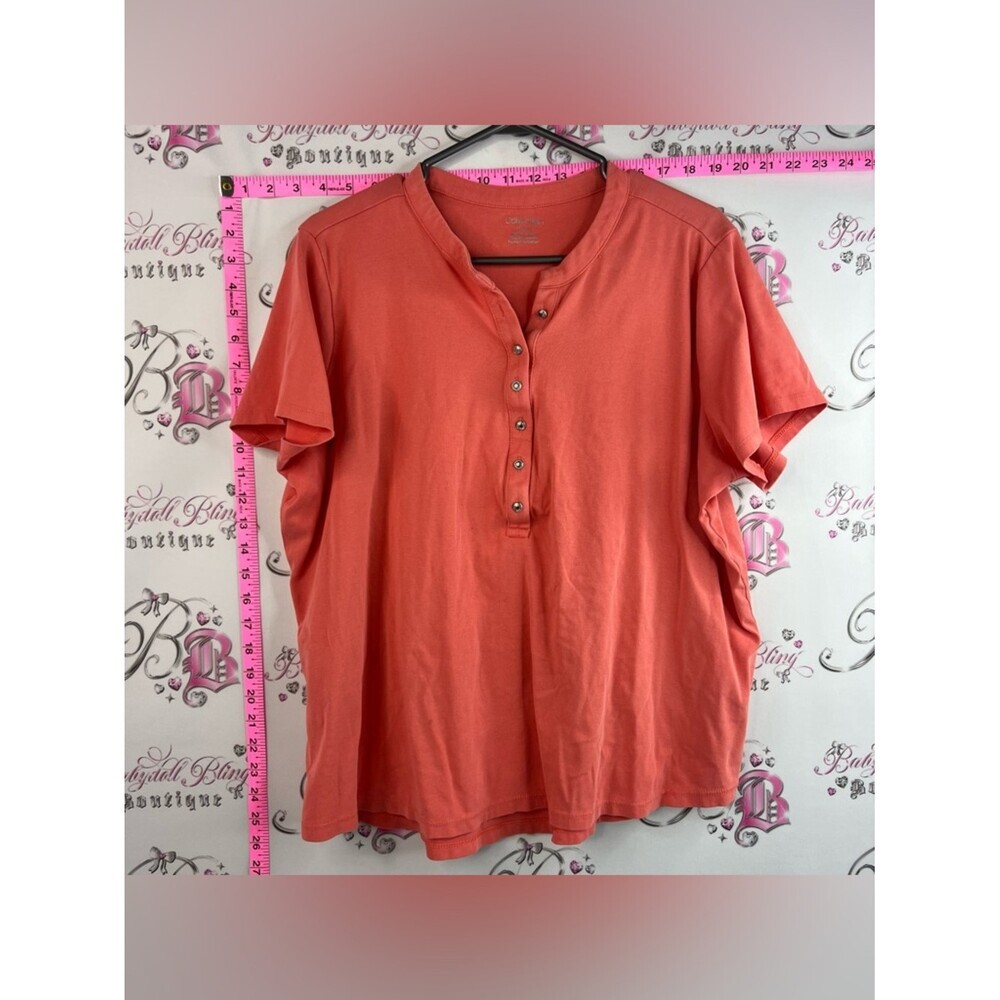 Calvin Klein T-shirt tee orange buttons Coral Henley Short-Sleeve Tee